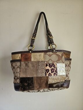 Coach Patchwork Signature Tote Bag - Brown, Tan, Cream